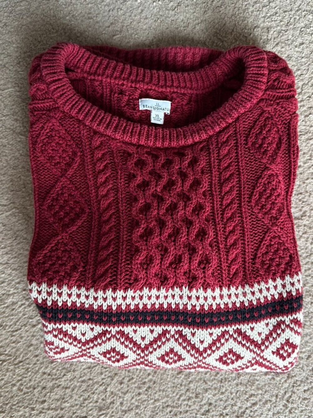 LL Bean Sweater Womens XL Signature Crewneck Chunky Cableknit Long Sleeve Red - Picture 12 of 12